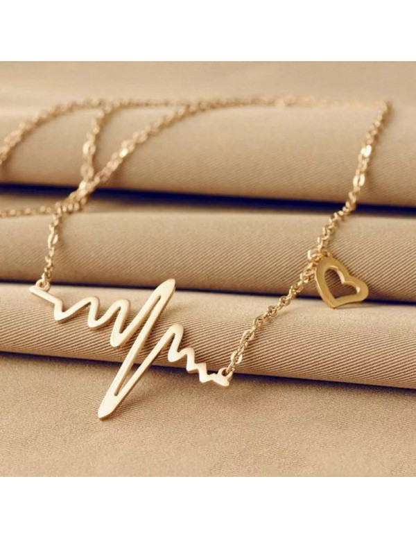 Jewels Galaxy Gold Plated Heartbeat with a Heart Necklace