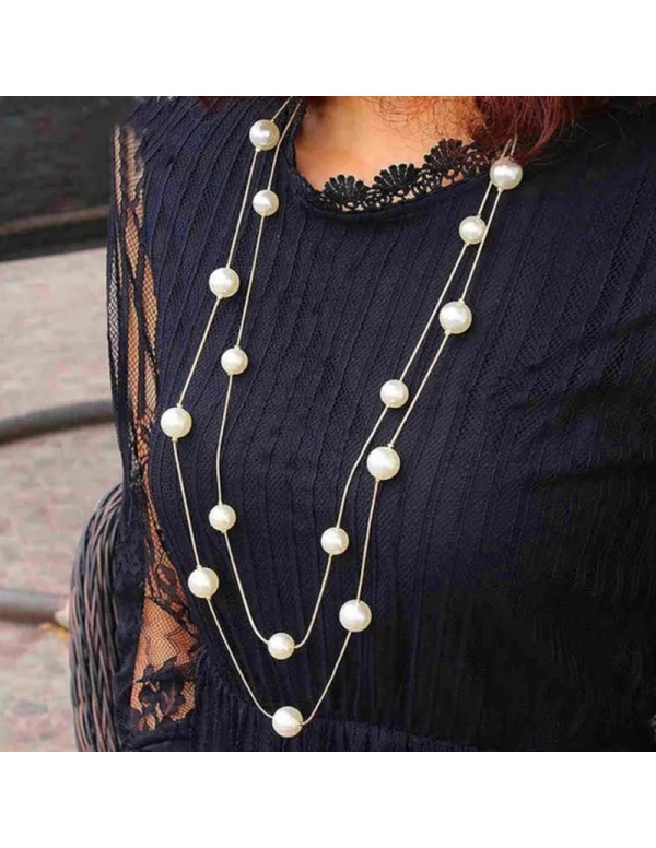 Jewels Galaxy Gold Plated Pearl Studded Long Layer...
