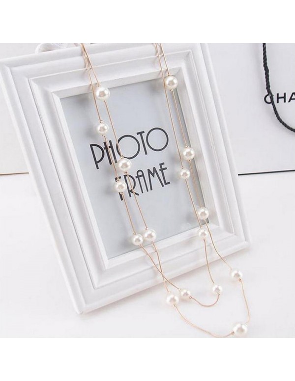 Jewels Galaxy Gold Plated Pearl Studded Long Layered Necklace