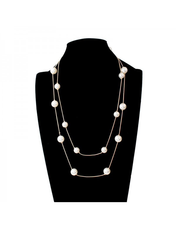 Jewels Galaxy Gold Plated Pearl Studded Long Layered Necklace