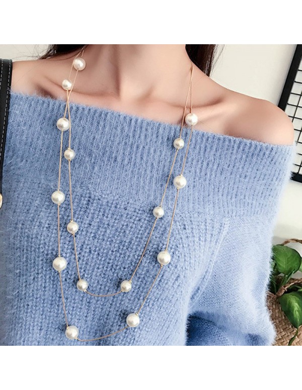 Jewels Galaxy Gold Plated Pearl Studded Long Layered Necklace