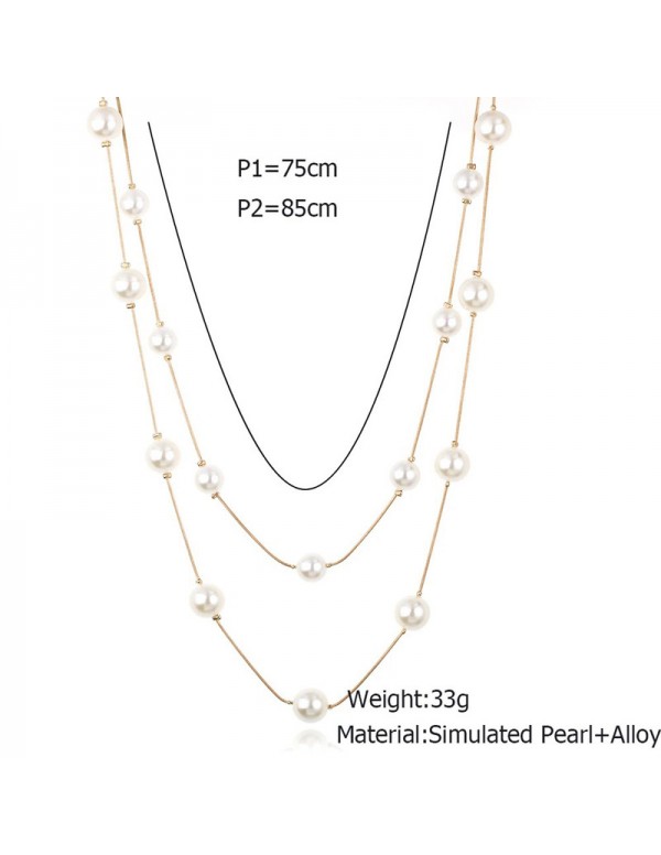 Jewels Galaxy Gold Plated Pearl Studded Long Layered Necklace