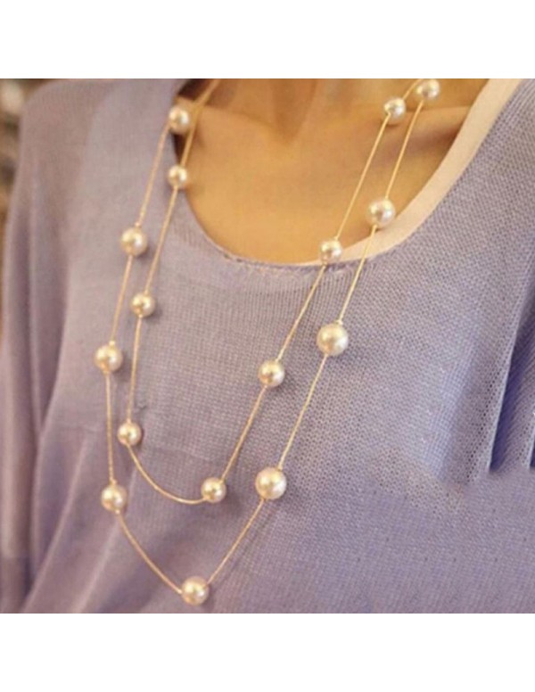 Jewels Galaxy Gold Plated Pearl Studded Long Layered Necklace