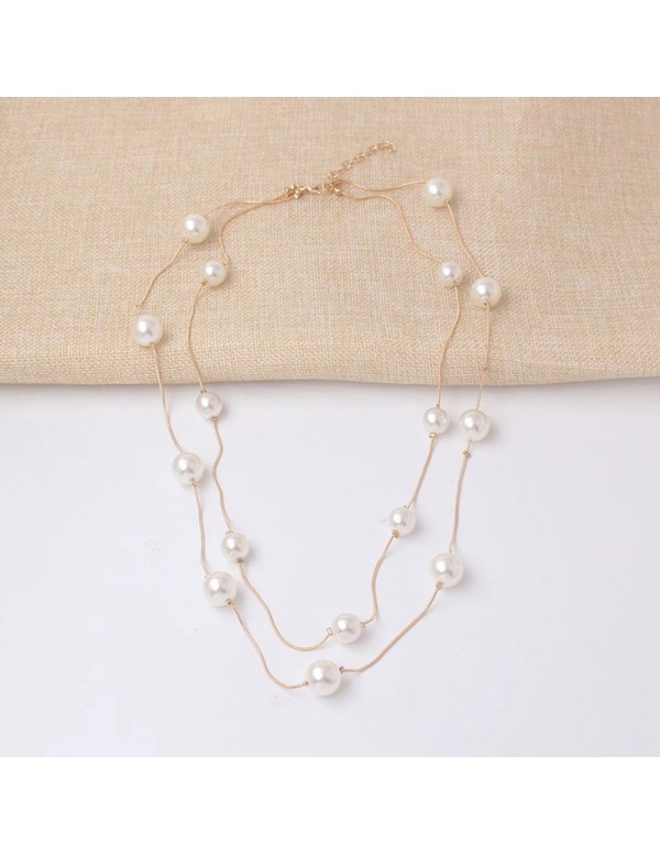 Jewels Galaxy Gold Plated Pearl Studded Long Layered Necklace