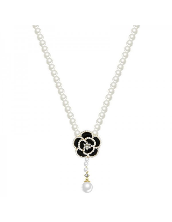 Jewels Galaxy Gold Plated Pearls studded Black Floral Contemporary Necklace