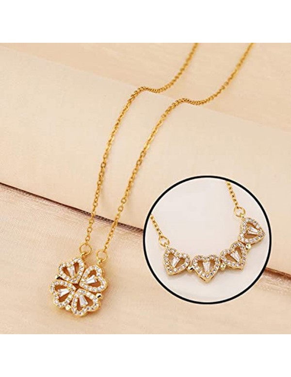 Jewels Galaxy Four Leaves & Hearts Clover Design Openable Magnet Gold Plated Pendant with Chain