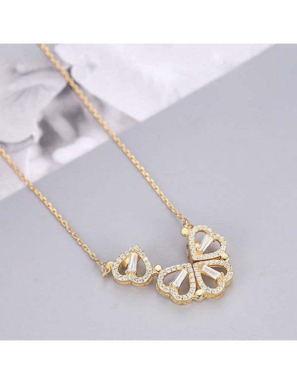 Jewels Galaxy Four Leaves & Hearts Clover Design Openable Magnet Gold Plated Pendant with Chain