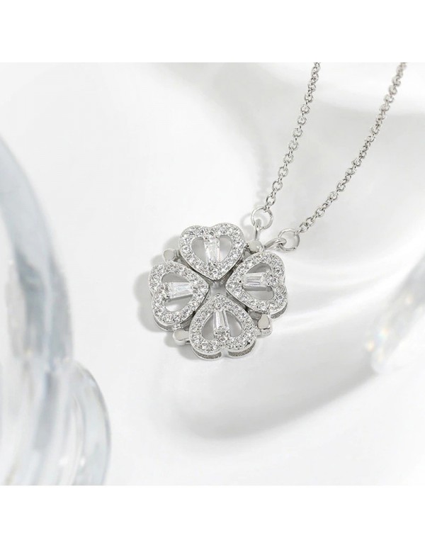 Jewels Galaxy Four Leaves & Hearts Clover Design Openable Magnet Silver Plated Pendant with Chain