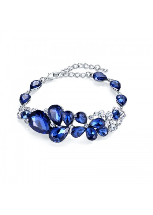 Jewels Galaxy Navy Blue Rhodium-Plated Handcrafted Stone-Studded Contemporary Bracelet 17073