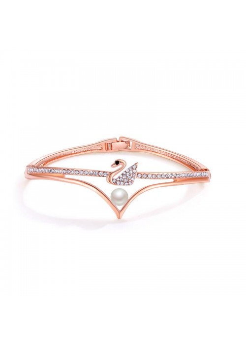 Rose Gold-Plated Swan-Shaped Stone-Studded Handcrafted Bangle-Style Bracelet 17112