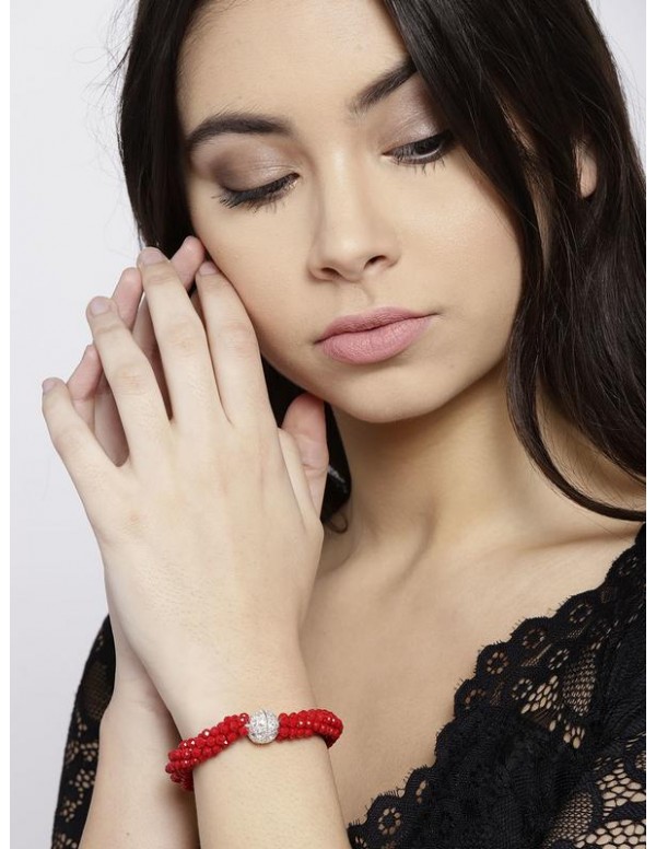 Red Silver-Plated Handcrafted Bracelet 17156