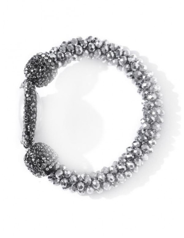 Silver-Toned & Off-White Beaded & Stone-Studded Elasticated Bracelet 17167