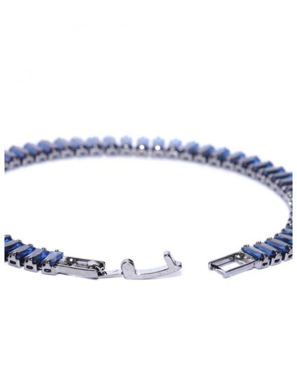 Navy Blue & Gunmetal-Toned Silver-Plated Stone-Studded Bracelet 17175
