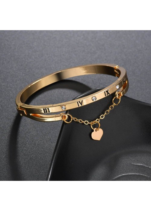 Jewels Galaxy Gold Plated Roman Numbers engraved Stone Studded Korean Bracelet For Women and Girls