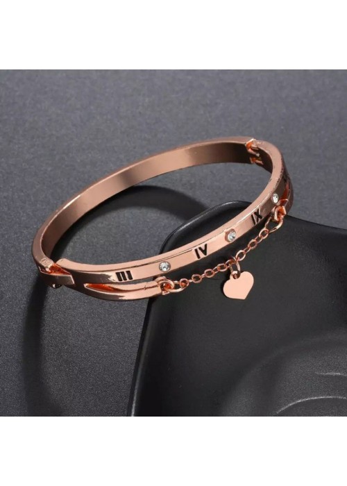 Jewels Galaxy Rose Gold Plated Roman Numbers engraved Stone Studded Korean Bracelet For Women and Girls