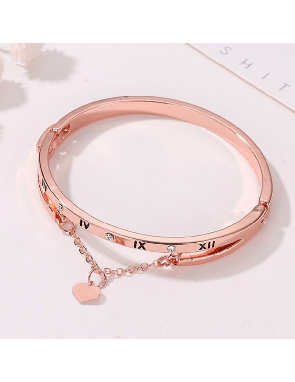 Jewels Galaxy Rose Gold Plated Roman Numbers engraved Stone Studded Korean Bracelet For Women and Girls
