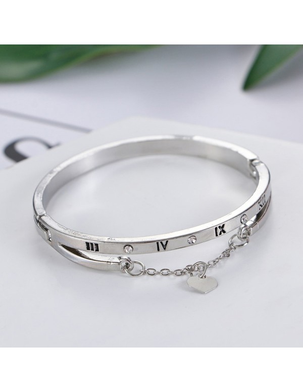 Jewels Galaxy Silver Plated Roman Numbers engraved Stone Studded Korean Bracelet For Women and Girls