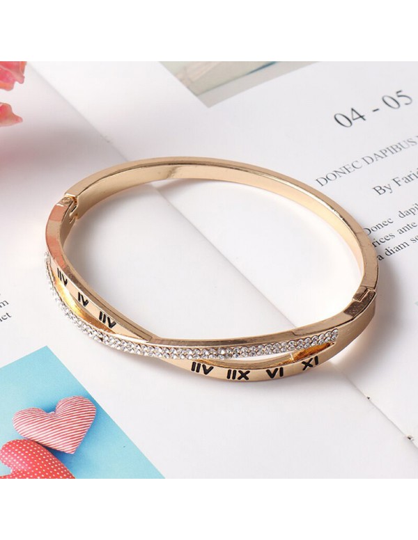 Jewels Galaxy Gold Plated Roman Numbers engraved Stone Studded Korean Bracelet For Women and Girls