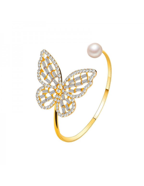 Jewels Galaxy Gold Plated Butterfly inspired Stone Studded Korean Cuff Bracelet For Women and Girls
