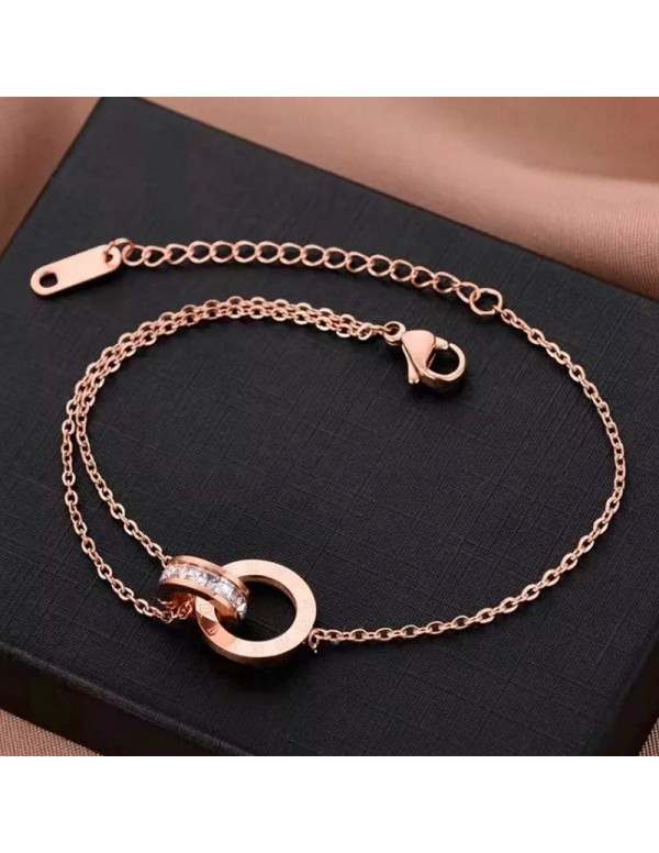 Jewels Galaxy Stainless Steel Rose Gold Plated CZ Studded Roman Numerals Contemporary Bracelet