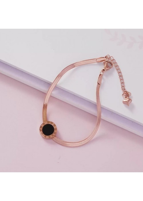 Jewels Galaxy Rose Gold Plated Stainless Steel Roman Numerals Flat Chain Contemporary