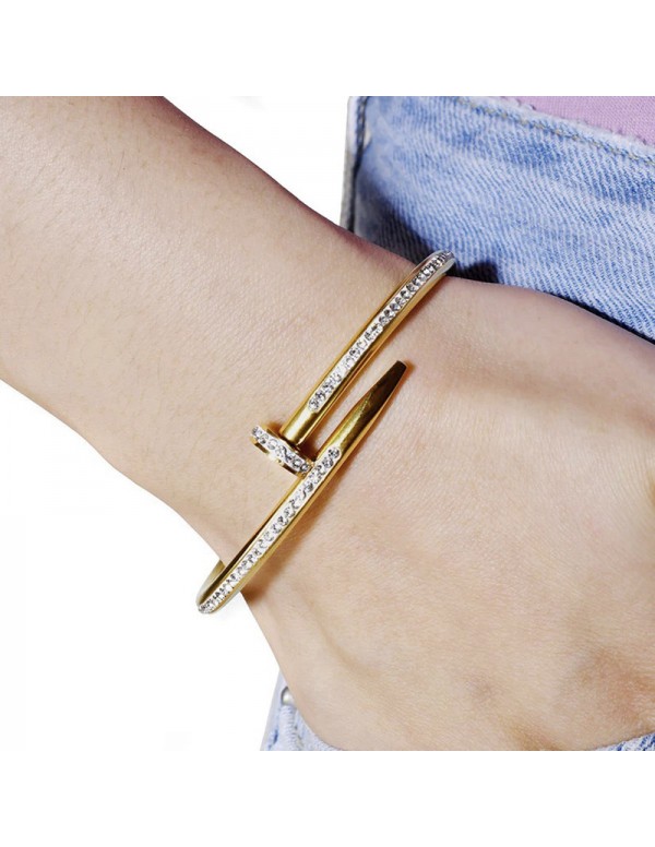 Jewels Galaxy Gold Plated Stainless Steel Anti Tarnish AD Studded Nail Bracelet