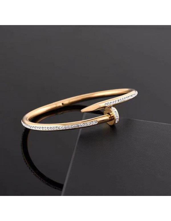 Jewels Galaxy Gold Plated Stainless Steel Anti Tarnish AD Studded Nail Bracelet