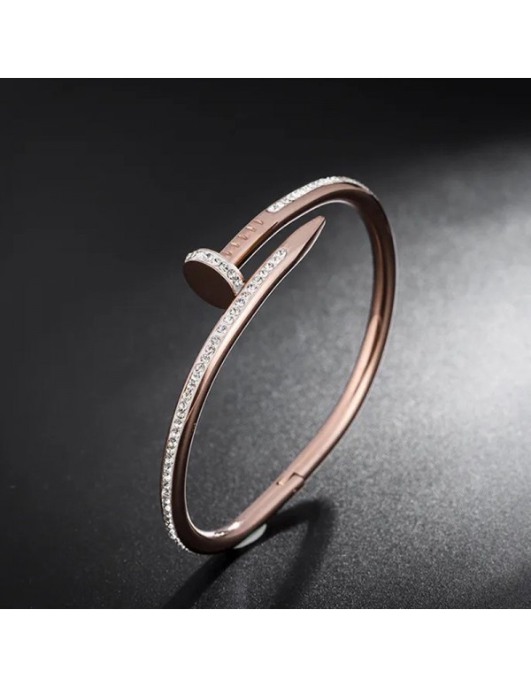 Jewels Galaxy Rose Gold Plated Stainless Steel Anti Tarnish AD Studded Nail Bracelet