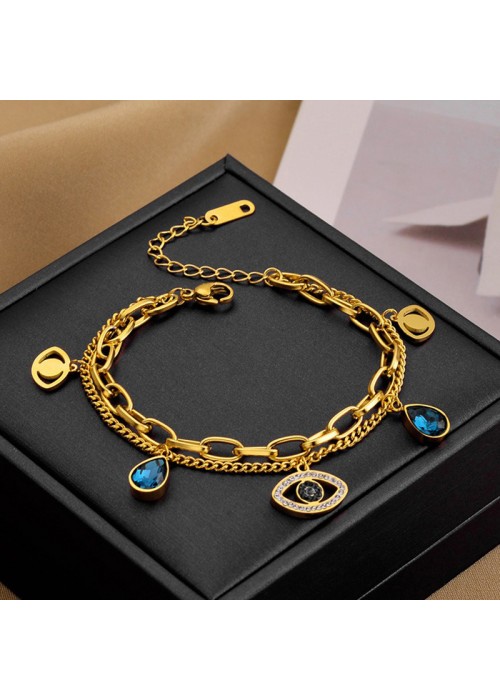 Jewels Galaxy Gold Plated Stainless Steel Anti Tarnish Crystal Studded Evil Eye Bracelet