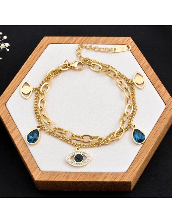 Jewels Galaxy Gold Plated Stainless Steel Anti Tarnish Crystal Studded Evil Eye Bracelet