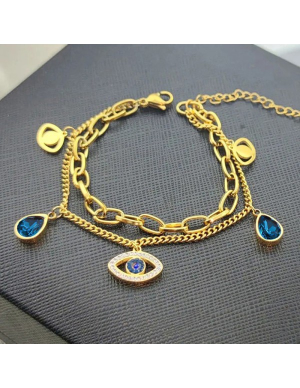 Jewels Galaxy Gold Plated Stainless Steel Anti Tarnish Crystal Studded Evil Eye Bracelet