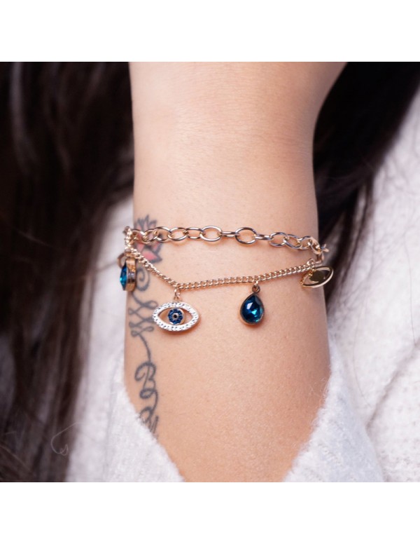 Jewels Galaxy Rose Gold Plated Stainless Steel Anti Tarnish Crystal Studded Evil Eye Bracelet