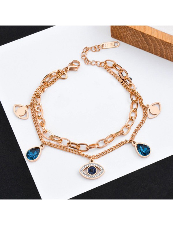 Jewels Galaxy Rose Gold Plated Stainless Steel Anti Tarnish Crystal Studded Evil Eye Bracelet