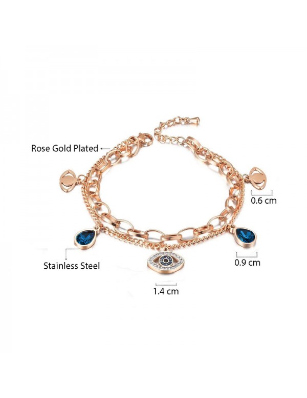Jewels Galaxy Rose Gold Plated Stainless Steel Anti Tarnish Crystal Studded Evil Eye Bracelet