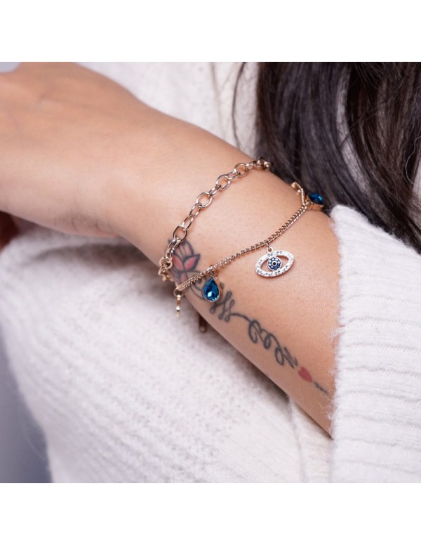Jewels Galaxy Rose Gold Plated Stainless Steel Anti Tarnish Crystal Studded Evil Eye Bracelet