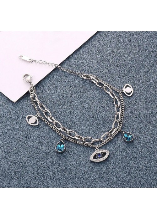Jewels Galaxy Silver Plated Stainless Steel Anti Tarnish Crystal Studded Evil Eye Bracelet