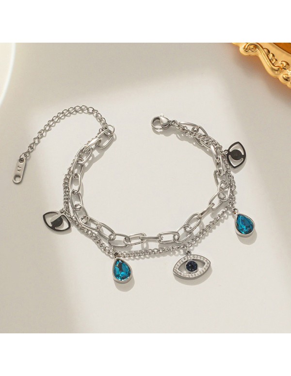 Jewels Galaxy Silver Plated Stainless Steel Anti Tarnish Crystal Studded Evil Eye Bracelet