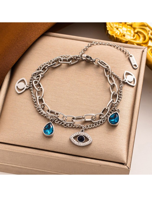 Jewels Galaxy Silver Plated Stainless Steel Anti Tarnish Crystal Studded Evil Eye Bracelet