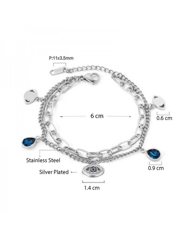 Jewels Galaxy Silver Plated Stainless Steel Anti Tarnish Crystal Studded Evil Eye Bracelet