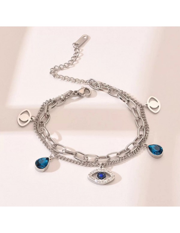 Jewels Galaxy Silver Plated Stainless Steel Anti Tarnish Crystal Studded Evil Eye Bracelet