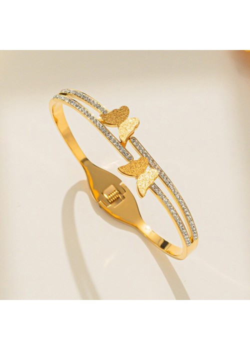 Jewels Galaxy Stainless Steel Gold Plated Butterfly inspired American Diamond Studded Bracelet