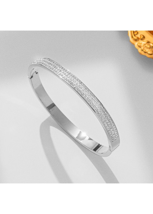 Jewels Galaxy Stainless Steel Silver Plated Triple Lines American Diamond Studded Contemporary Bracelet