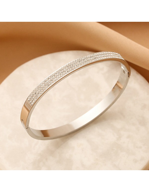 Jewels Galaxy Stainless Steel Silver Plated Triple Lines American Diamond Studded Contemporary Bracelet