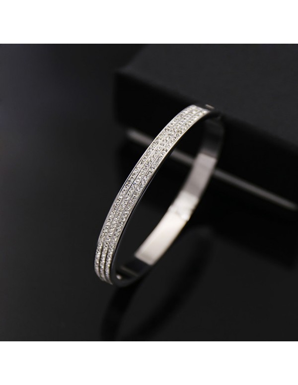 Jewels Galaxy Stainless Steel Silver Plated Triple Lines American Diamond Studded Contemporary Bracelet
