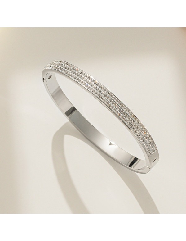 Jewels Galaxy Stainless Steel Silver Plated Triple Lines American Diamond Studded Contemporary Bracelet