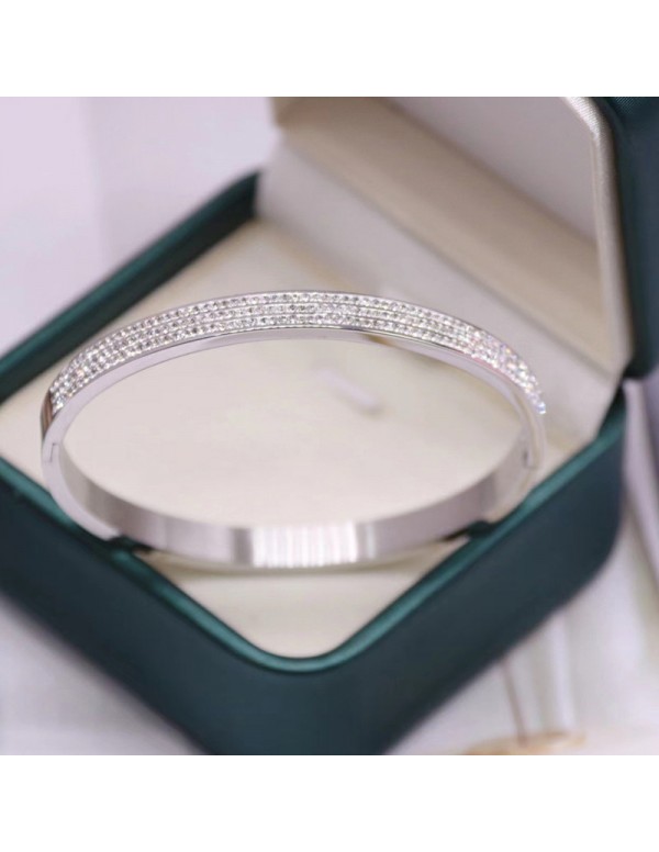 Jewels Galaxy Stainless Steel Silver Plated Triple Lines American Diamond Studded Contemporary Bracelet