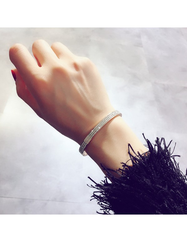 Jewels Galaxy Stainless Steel Silver Plated Triple Lines American Diamond Studded Contemporary Bracelet