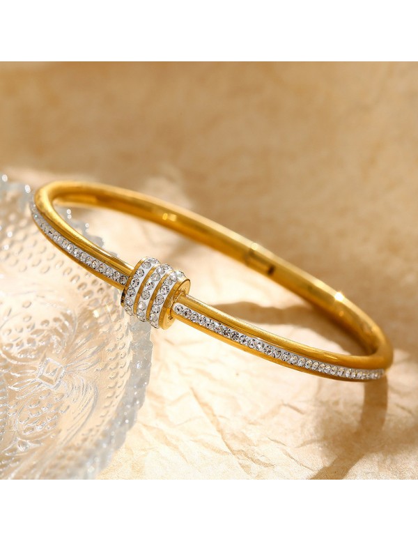 Jewels Galaxy Stainless Steel Gold Plated American Diamond Studded Bangle Style Bracelet