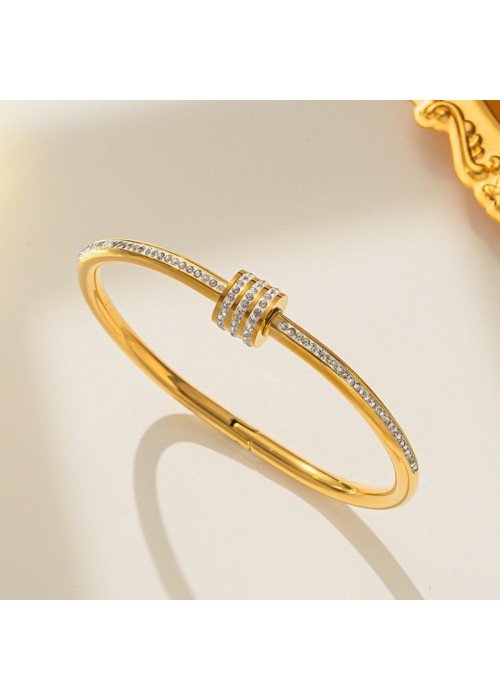 Jewels Galaxy Stainless Steel Gold Plated American Diamond Studded Bangle Style Bracelet