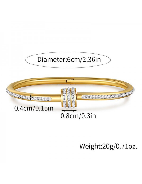 Jewels Galaxy Stainless Steel Gold Plated American Diamond Studded Bangle Style Bracelet